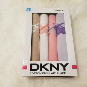 DKNY Cotton Bikini with Lace, 4 Pack, Small, NWT
